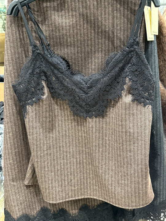 Top rayure dentelle Marron