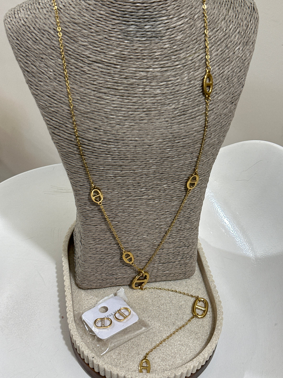 Set sautoir long + boucles d’oreilles strass