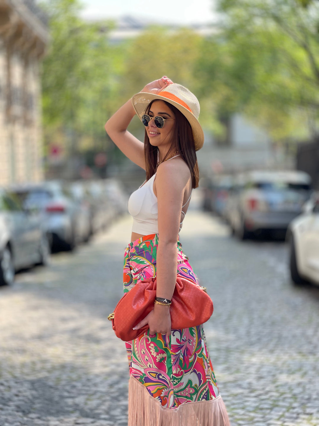 Jupe drapé aux frange Rose