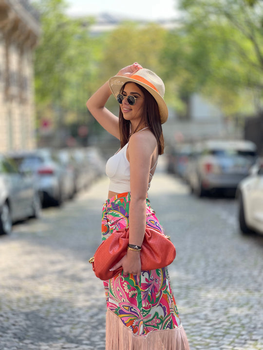 Jupe drapé aux frange Rose