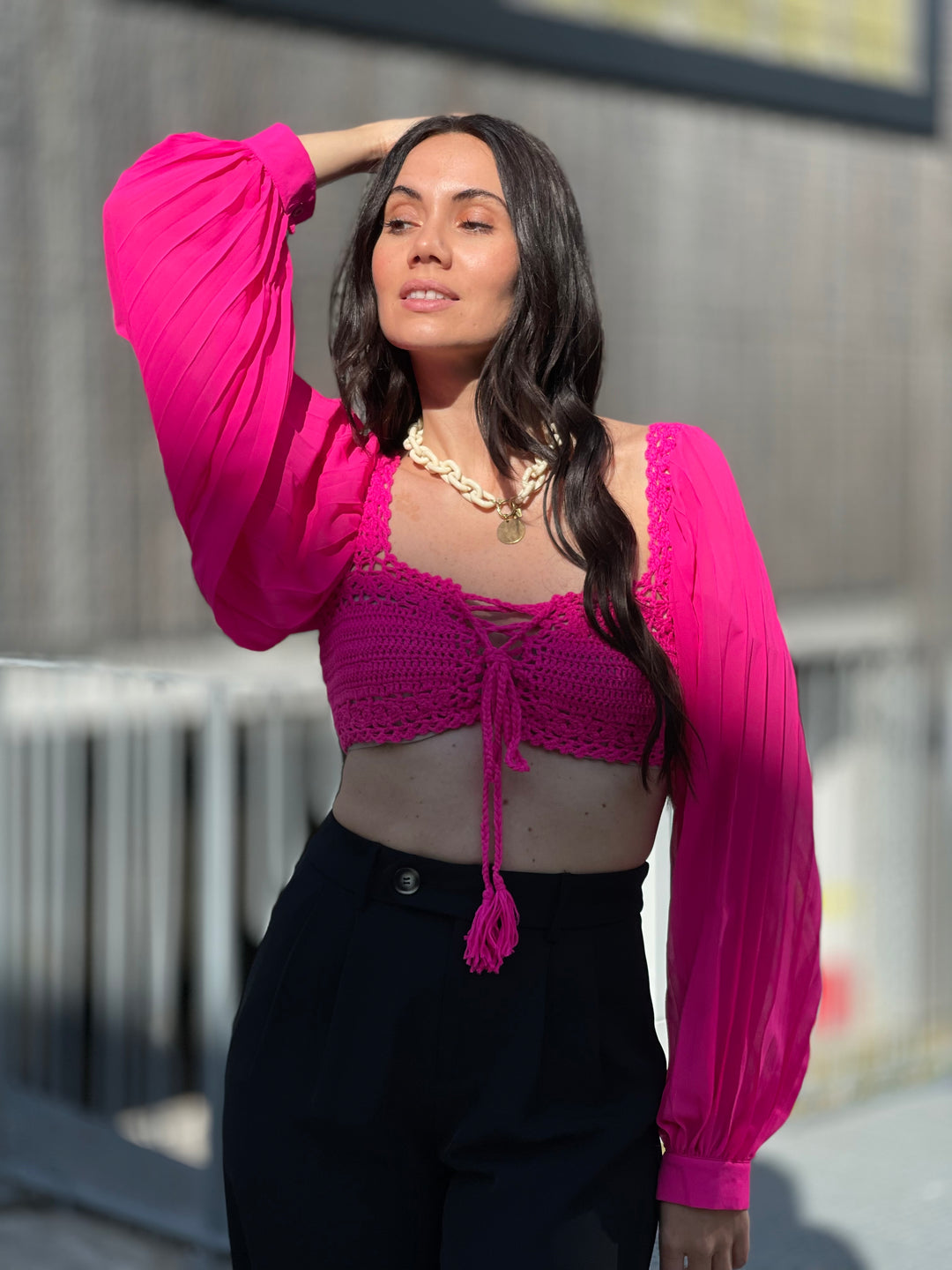 Top dentelle Fushia
