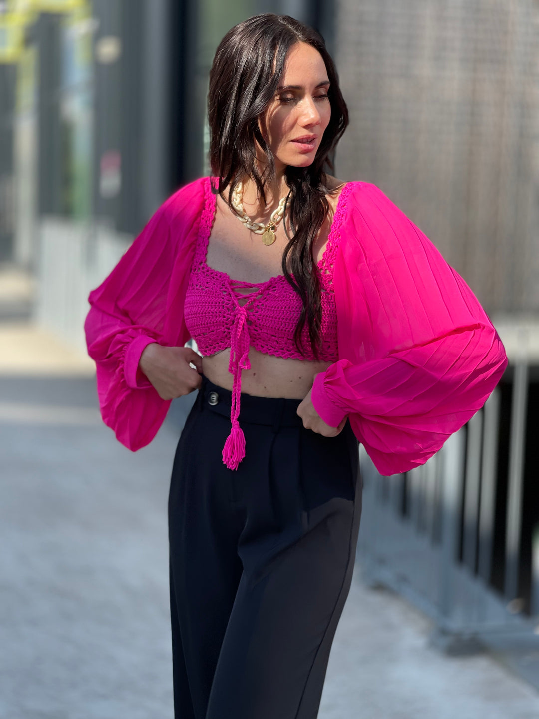 Top dentelle Fushia